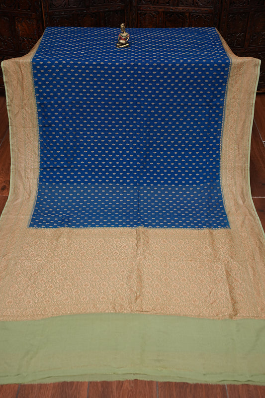 Pure Khadi Georgette Banarasi Saree - Peacock Blue & Sage Green