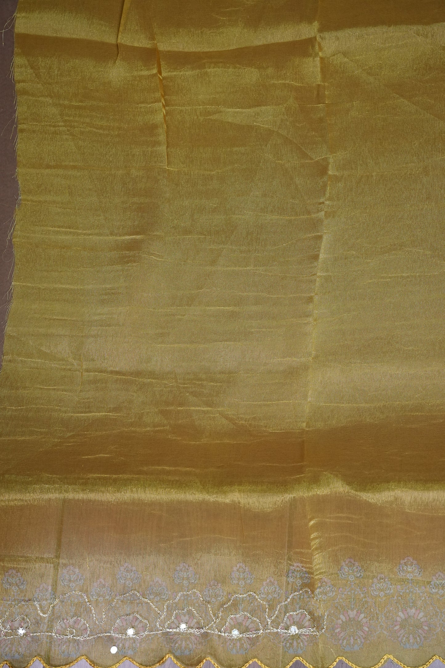 Golden Yellow Glass Tissue Organza Designer Party Wear Saree