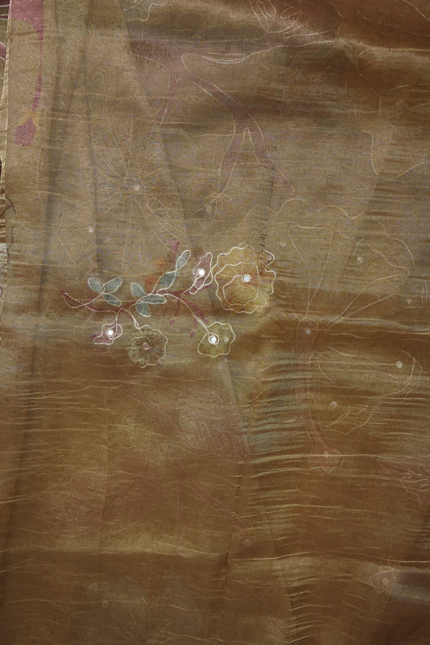 Gold Shade Glass Tissue Organza Designer Party Wear Saree
