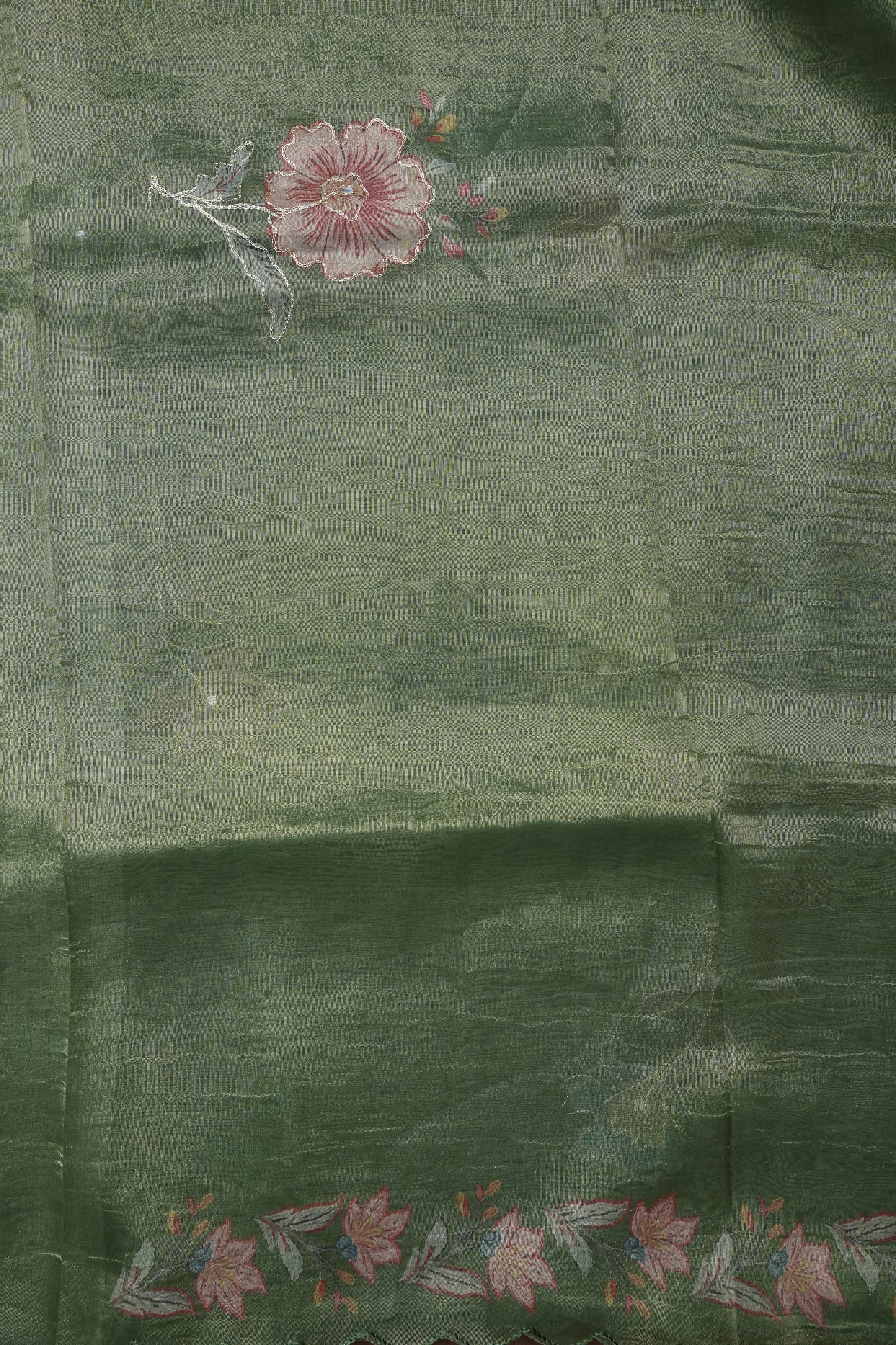 Sage Green Glass Tissue Organza Designer Party Wear Saree