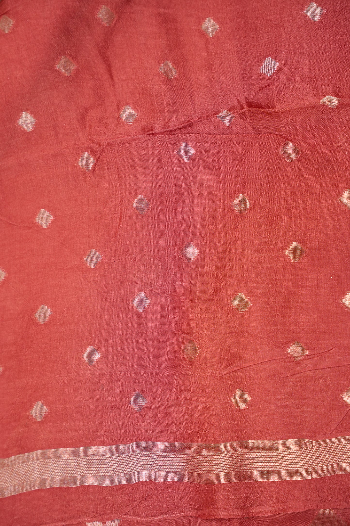 Tussar Banarasi Raw Silk Saree with Geometric Silver Weaving – Light Orange