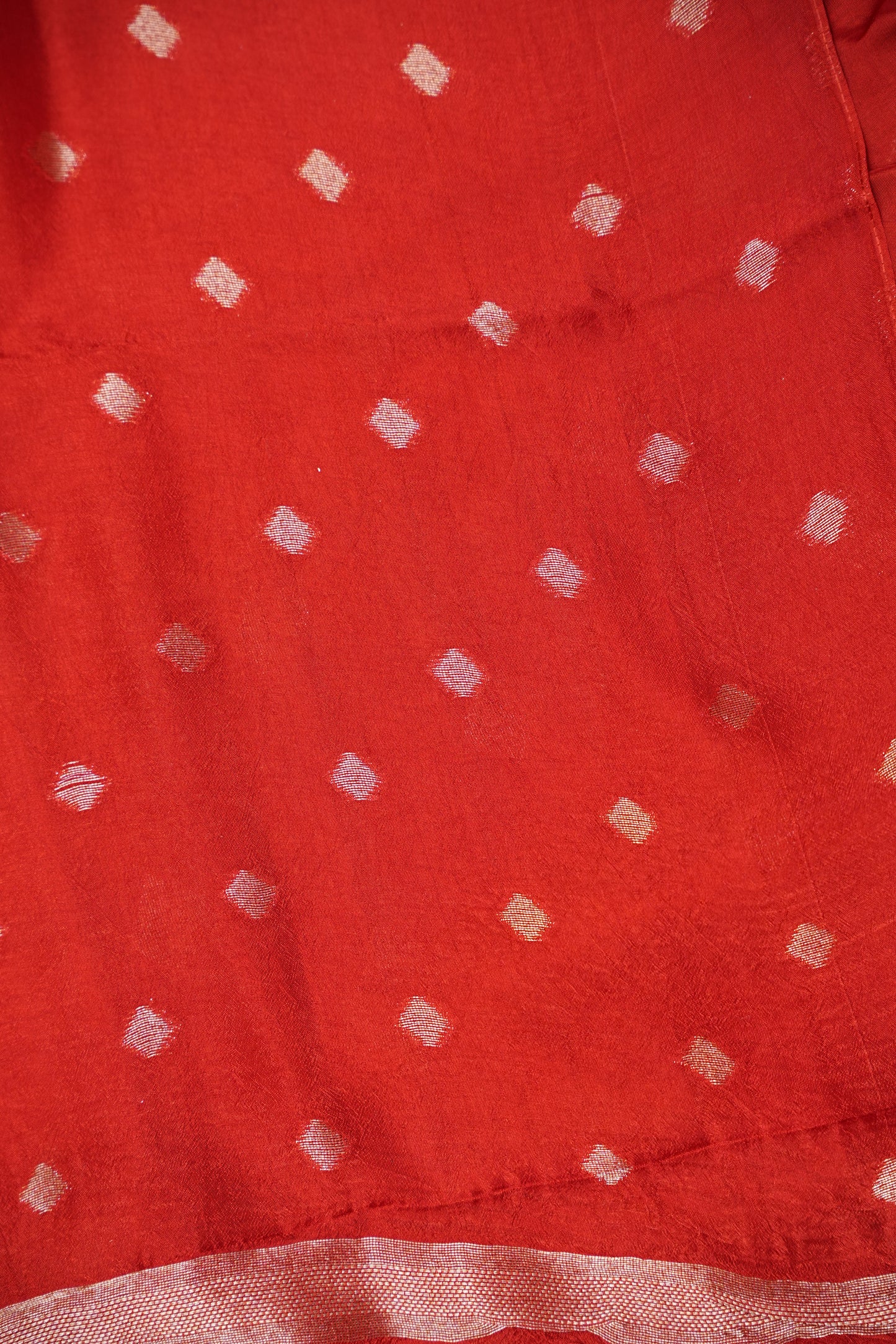 Tussar Banarasi Raw Silk Saree with Geometric Silver Weaving β Rust Orange