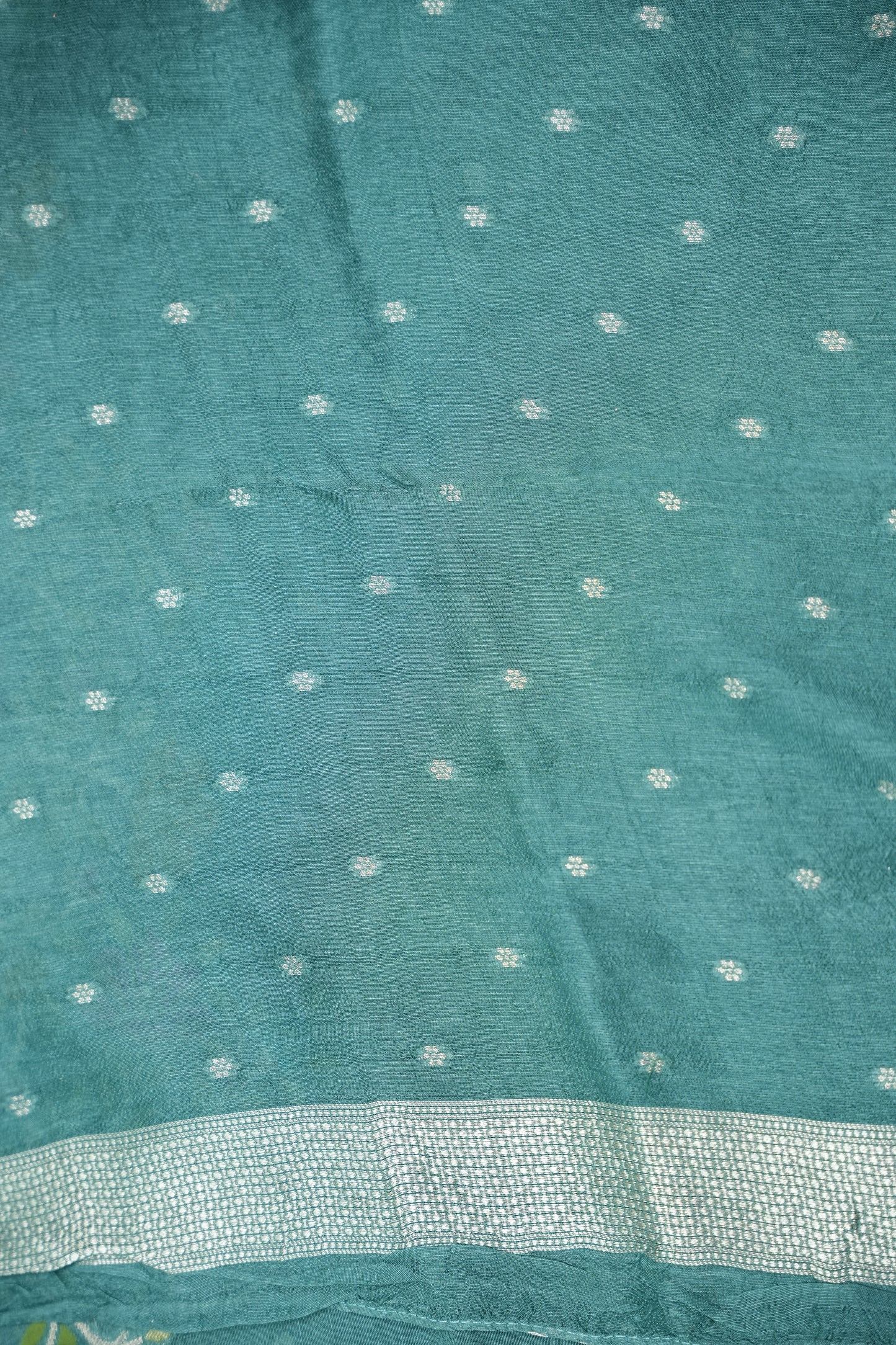 Tussar Banarasi Raw Silk Saree with Floral Zari Butta Weaving β Aqua Green