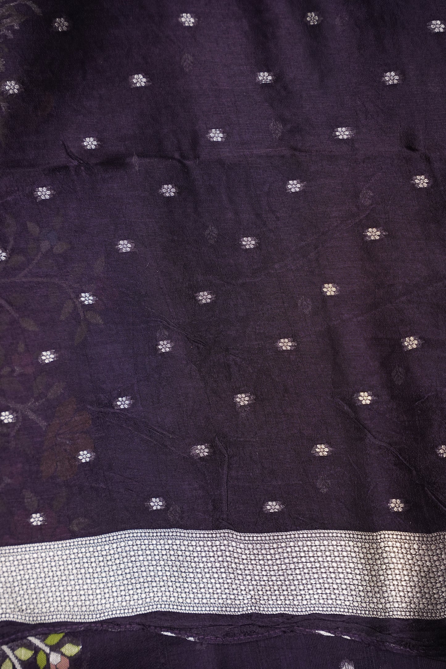 Tussar Banarasi Raw Silk Saree with Floral Paithani Weaves – Deep Purple