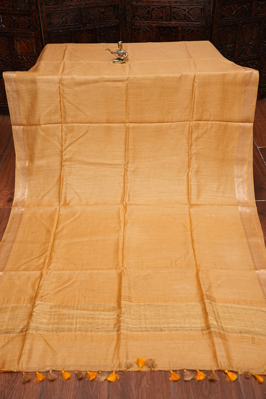 Plain Pure Tussar Silk Saree - Beige