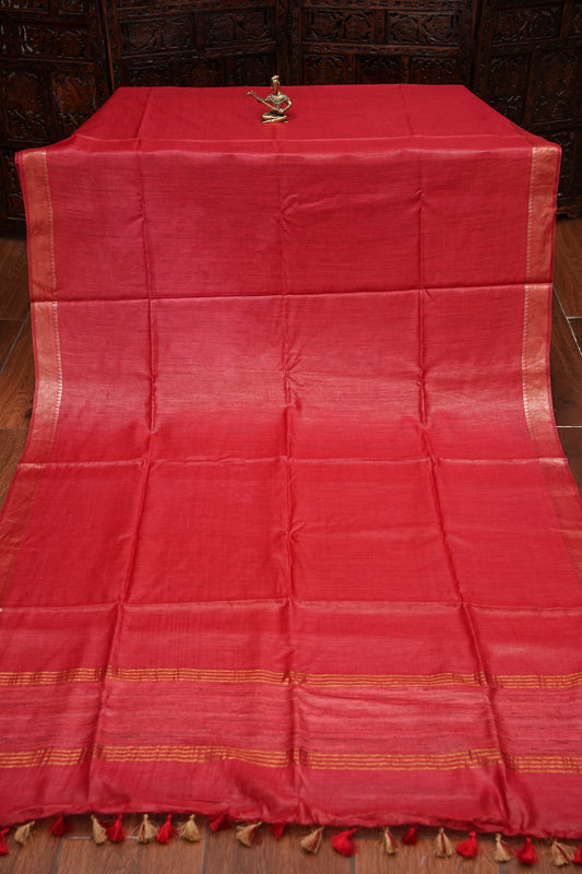 Plain Pure Tussar Silk Saree - Red