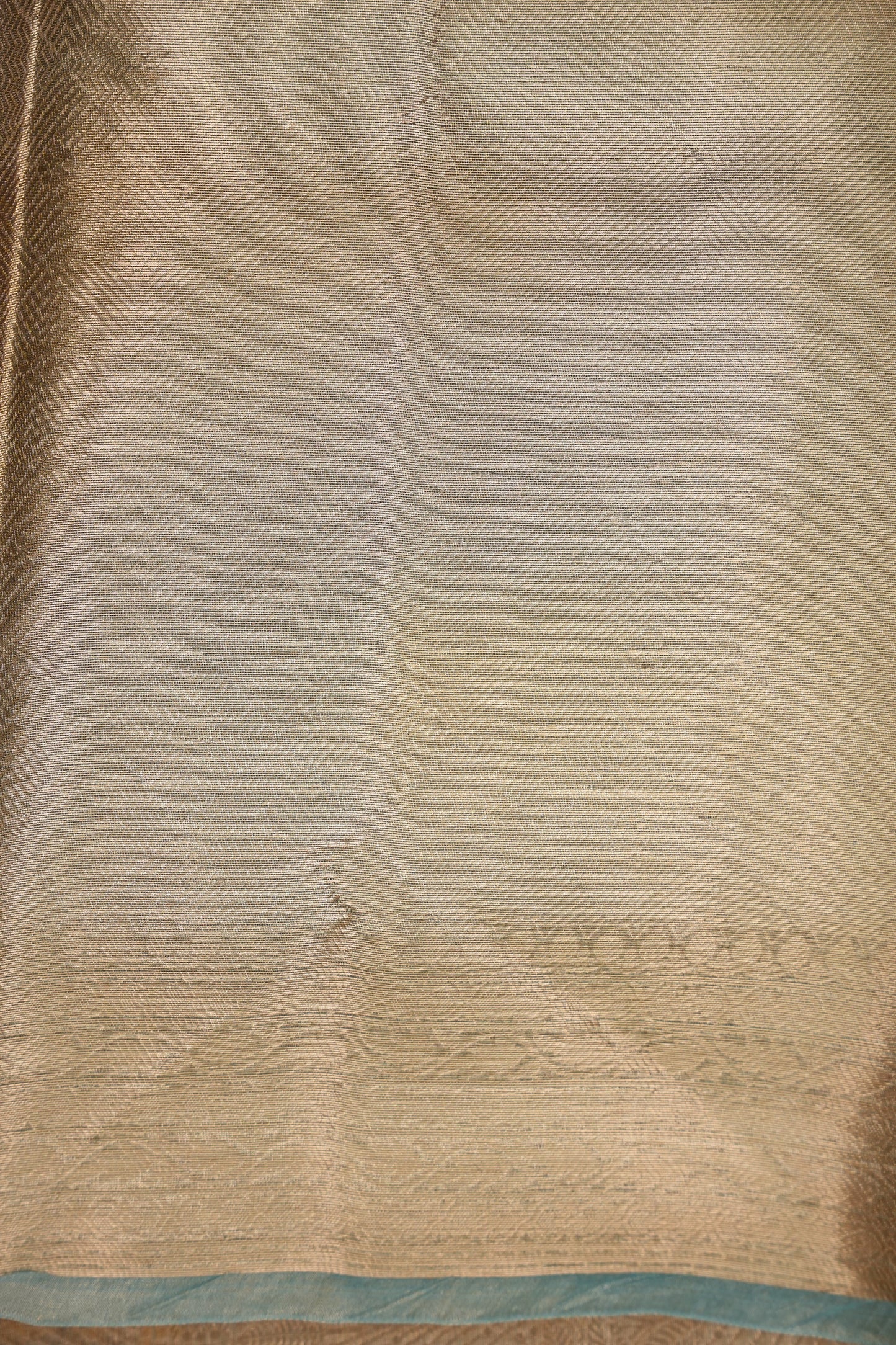 Pure Organza Tissue Banarasi Silk Saree – Antique Gold with Aqua Blue Border | Silk Mark Certified