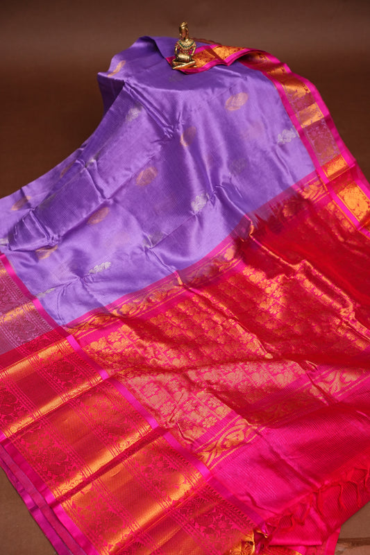 Mangalgiri Kuppadam Pattu Saree - Lavender & Pink