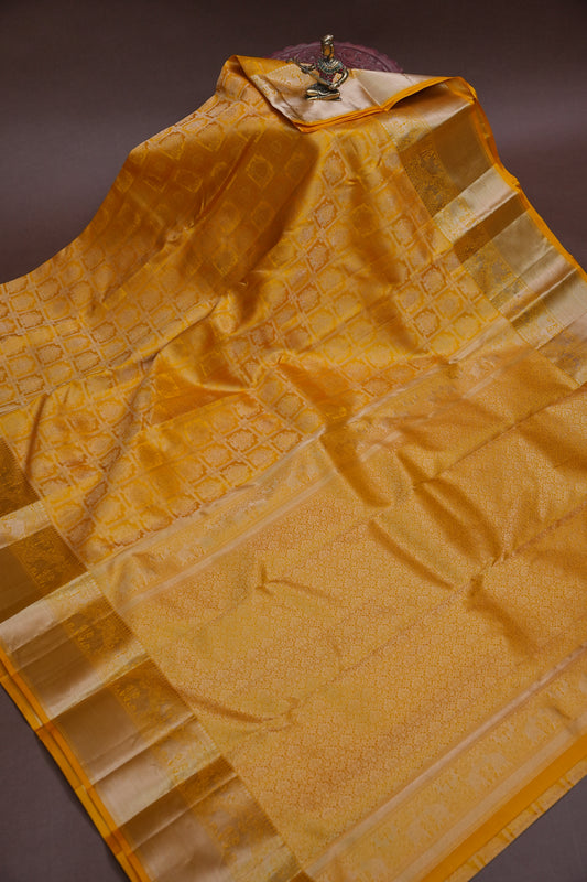 Radiant Mustard Yellow Pure Kanchipuram Silk Saree | Silk Mark Certified
