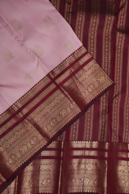 Baby Pink & Wine Pure Kanchipuram Silk Saree | Silk Mark Certified