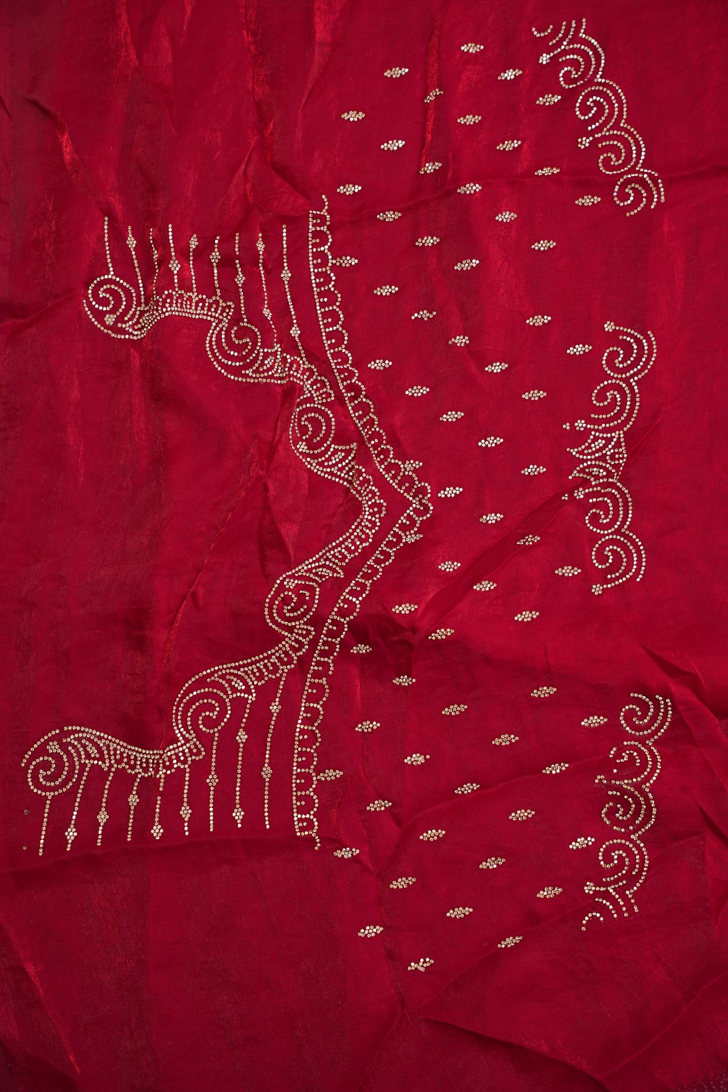 Ruby Red Party Wear Saree with Gold Butta & Embellished Border