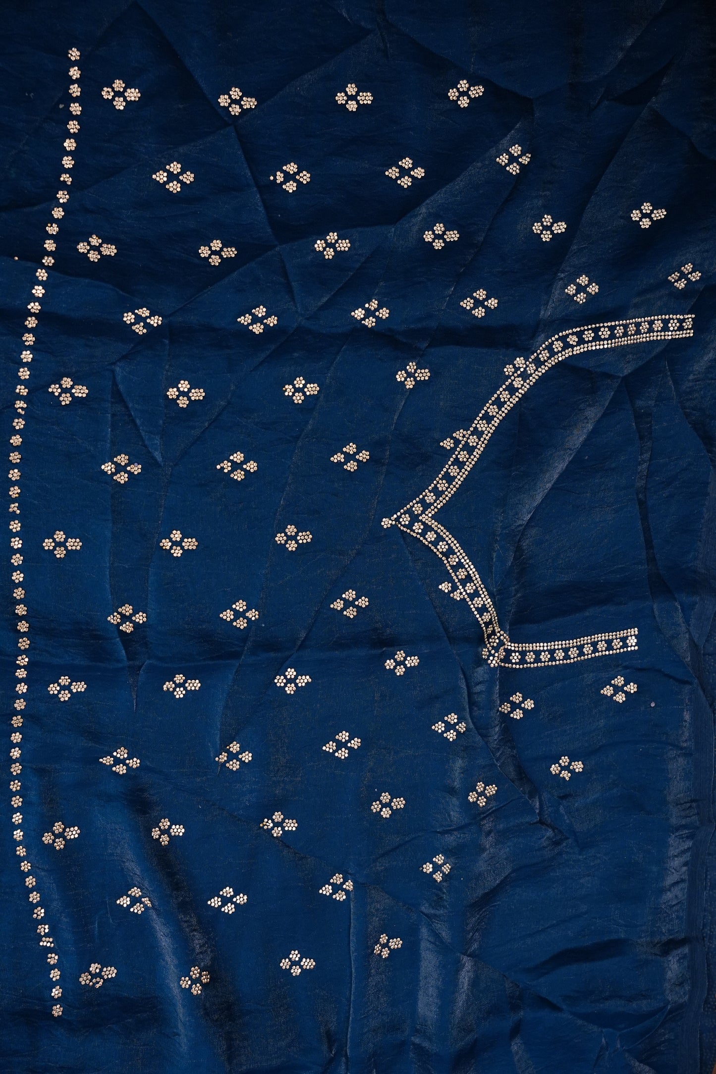 Royal Sapphire Blue Party Wear Saree with Hand Embellished Border & Floral Motifs