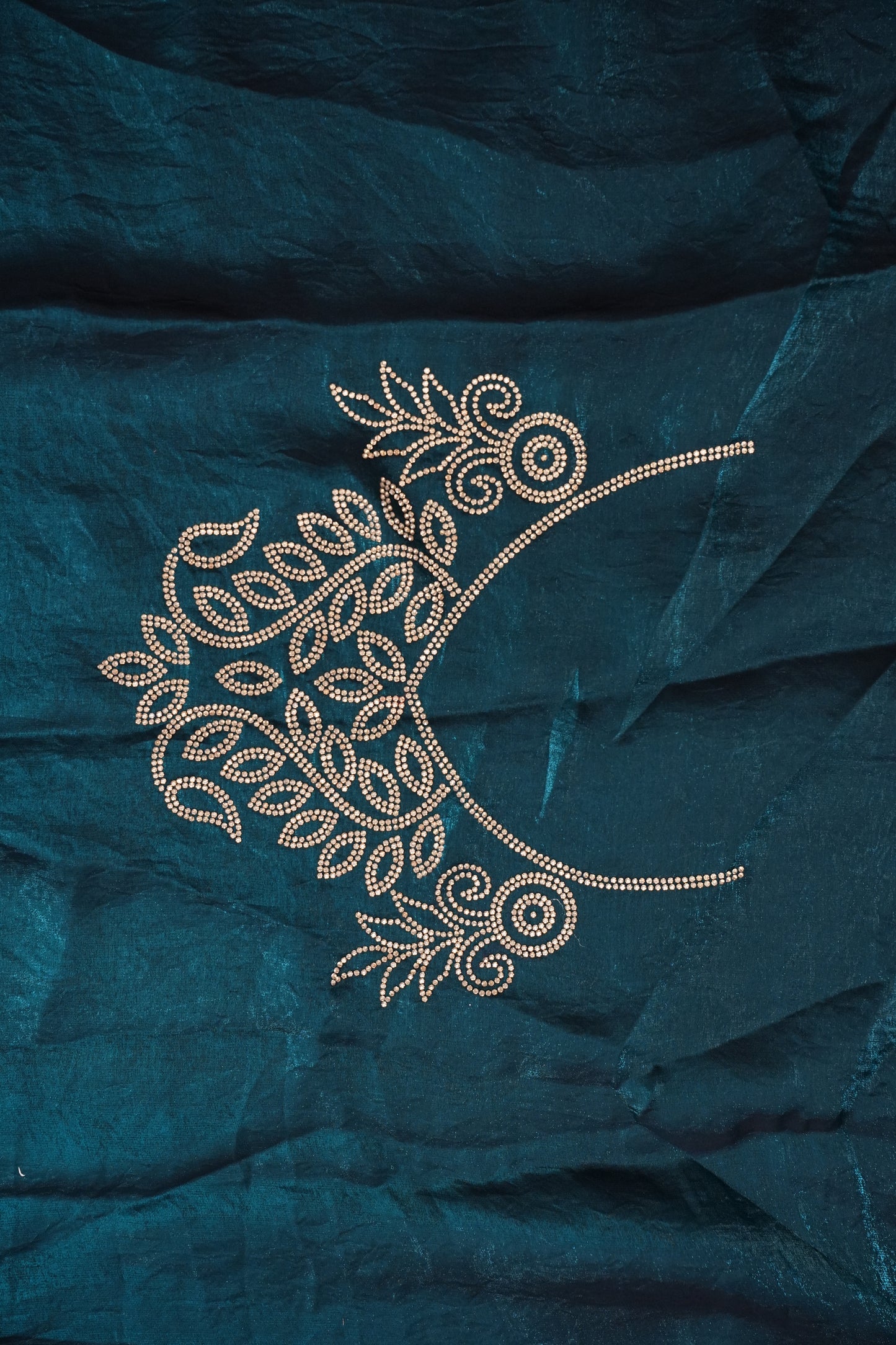 Teal Blue Party Wear Saree with Geometric Hand Embellished Detailing