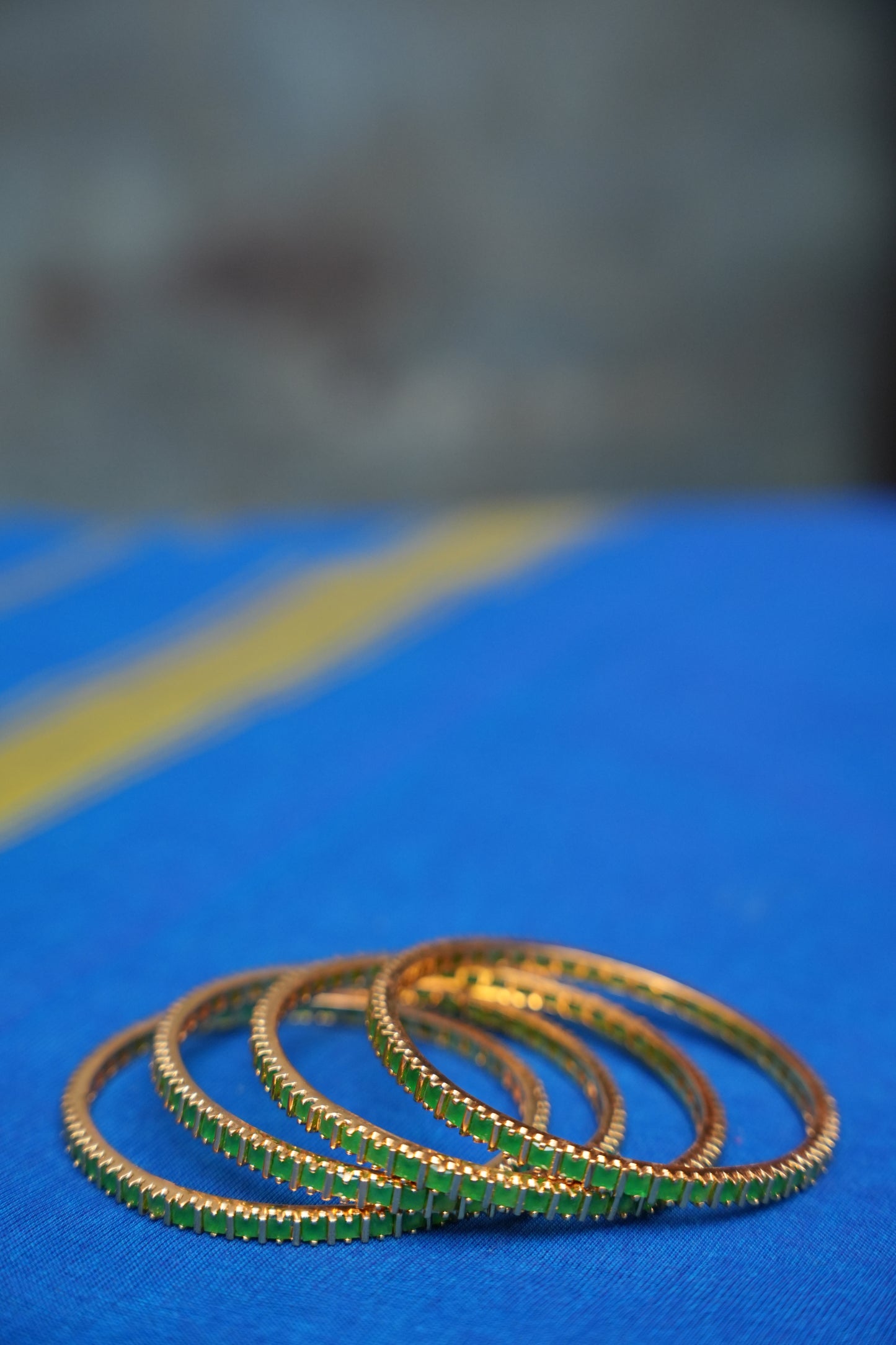 Antique Gold Plated Emerald Green Bangles in Premium Quality - Set of 4 (Size 2.6)