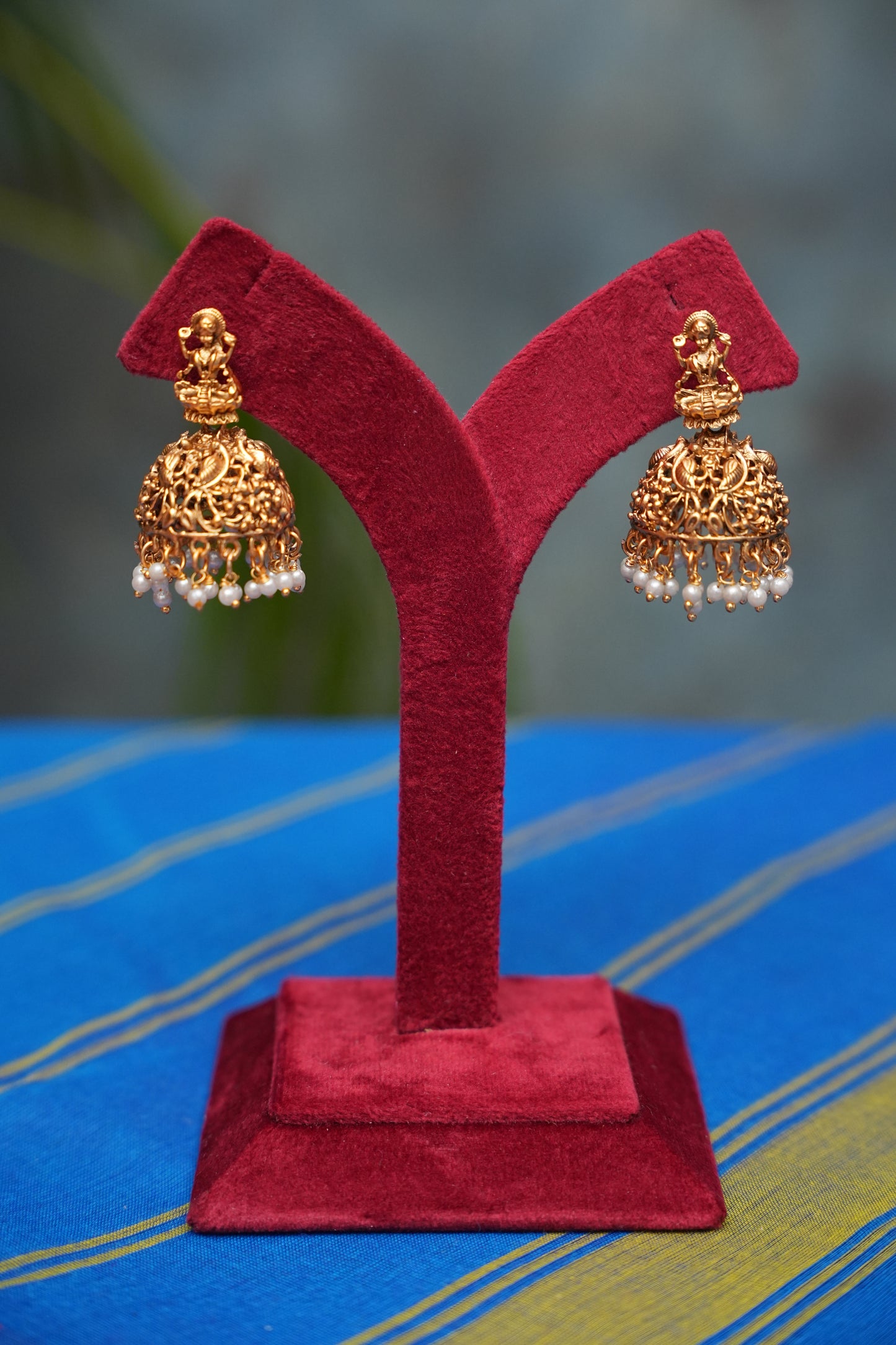 Temple Jhumka Earrings – Antique Gold Finish with Pearl Drops