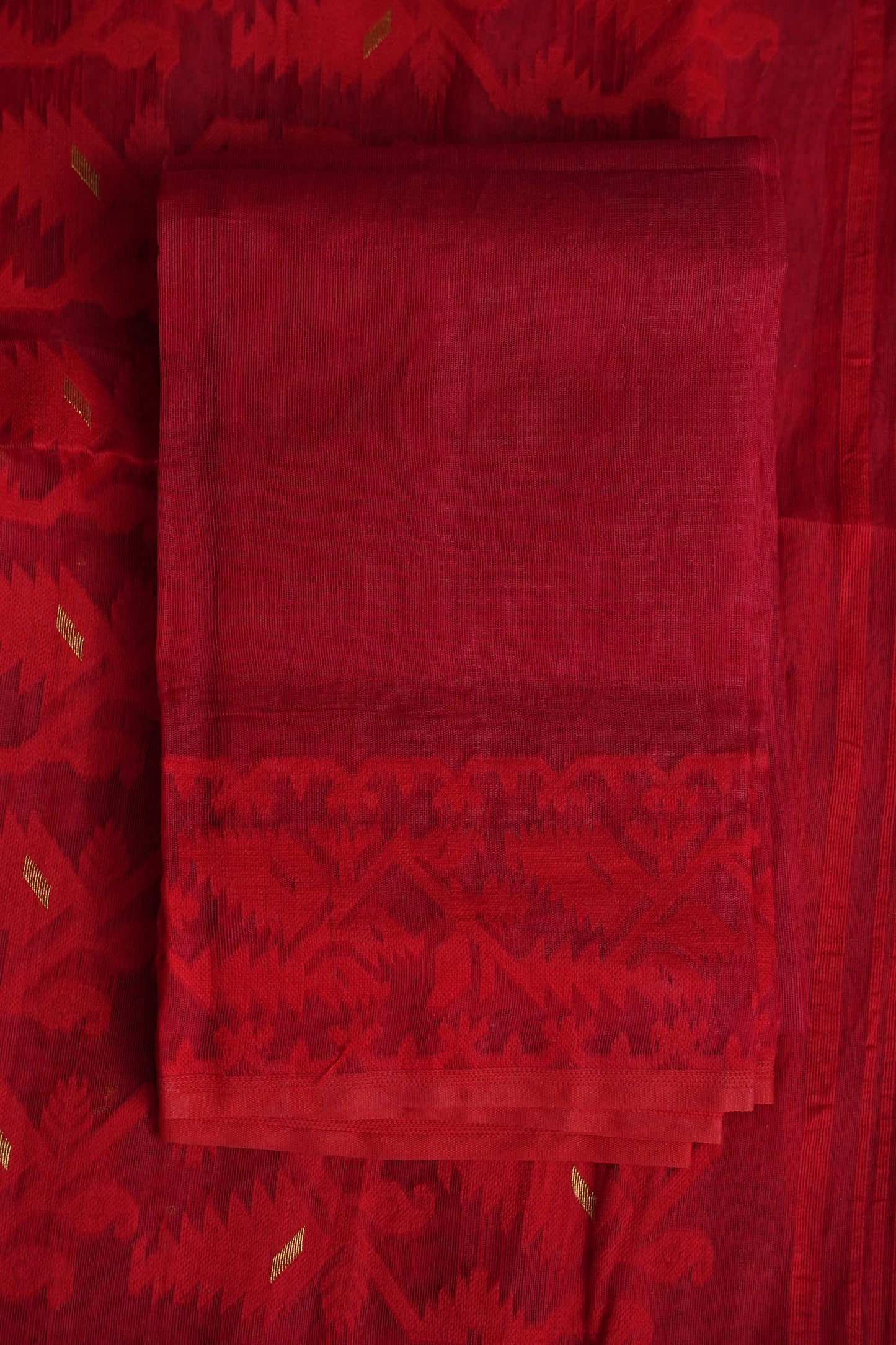Handloom Jamdani Cotton Saree - Red