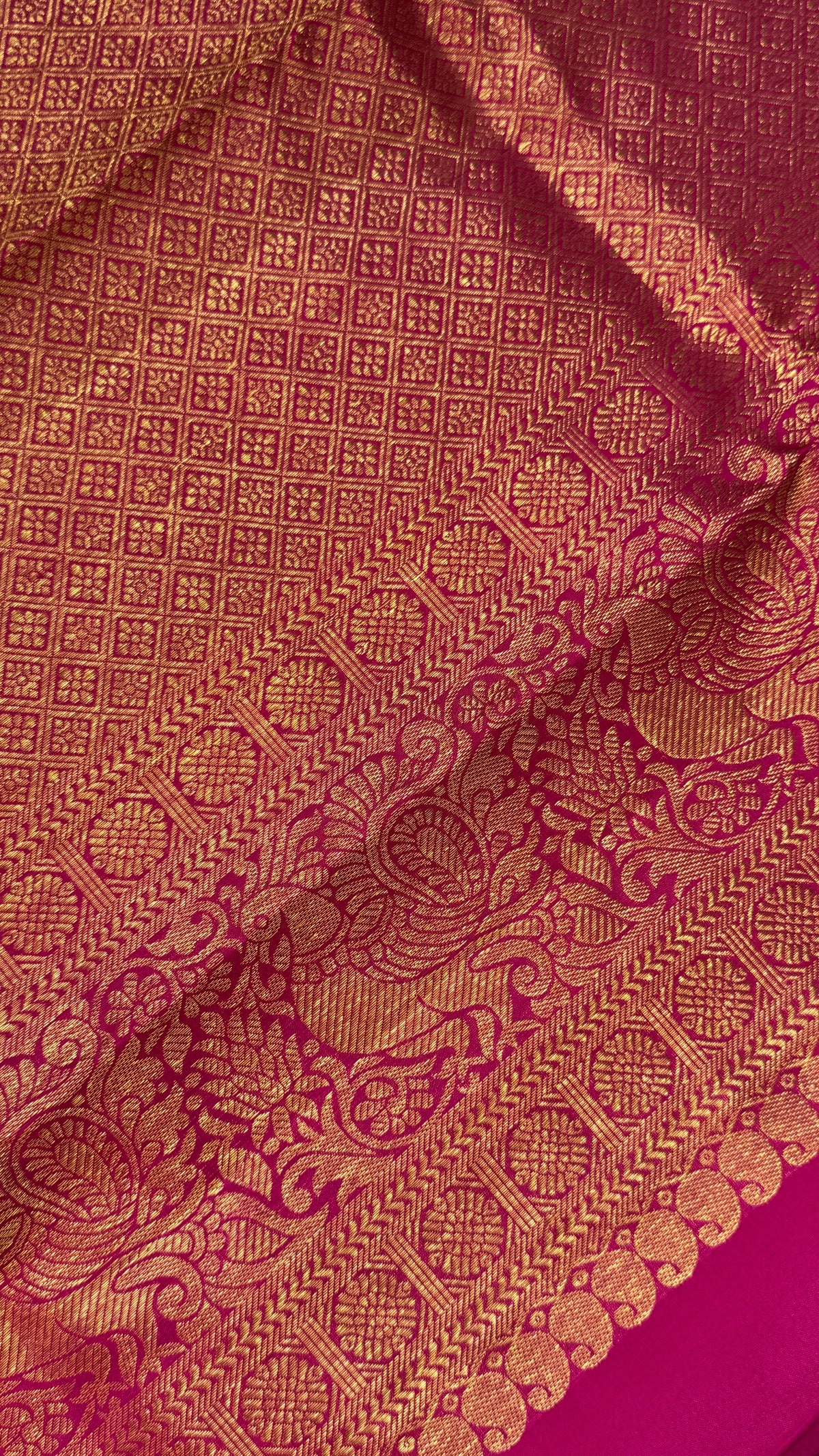 Vintage Wash Pure Kanchipuram Silk Saree – Orange with Magenta Pink | Silk Mark Certified