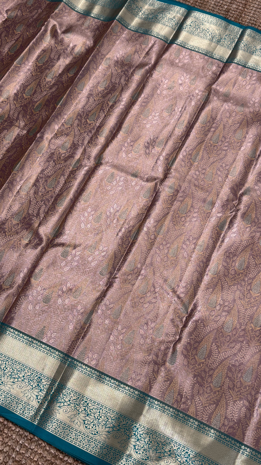 Semi Silk Mini Kanchivaram Tissue Saree – Dusty Mauve & Teal Green
