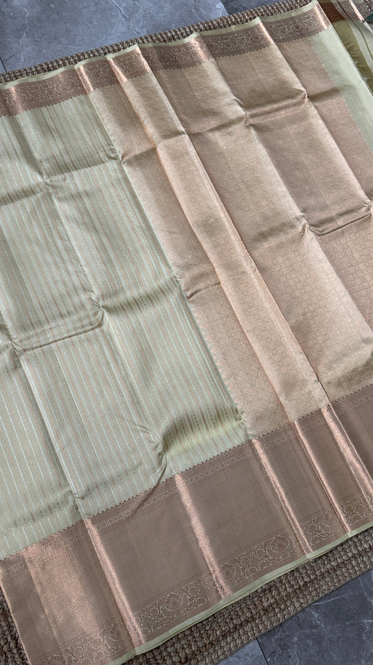 Champagne Pure Kanchipuram Fully Brocade Silk Saree | Silk Mark Certified