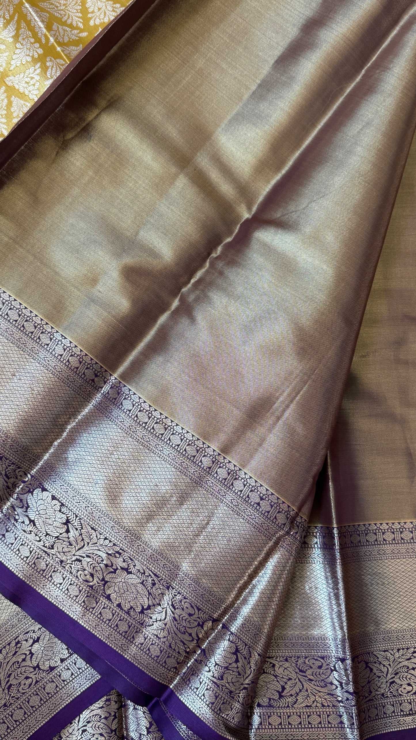 Semi Silk Handloom Saree – Light Gold and Purple