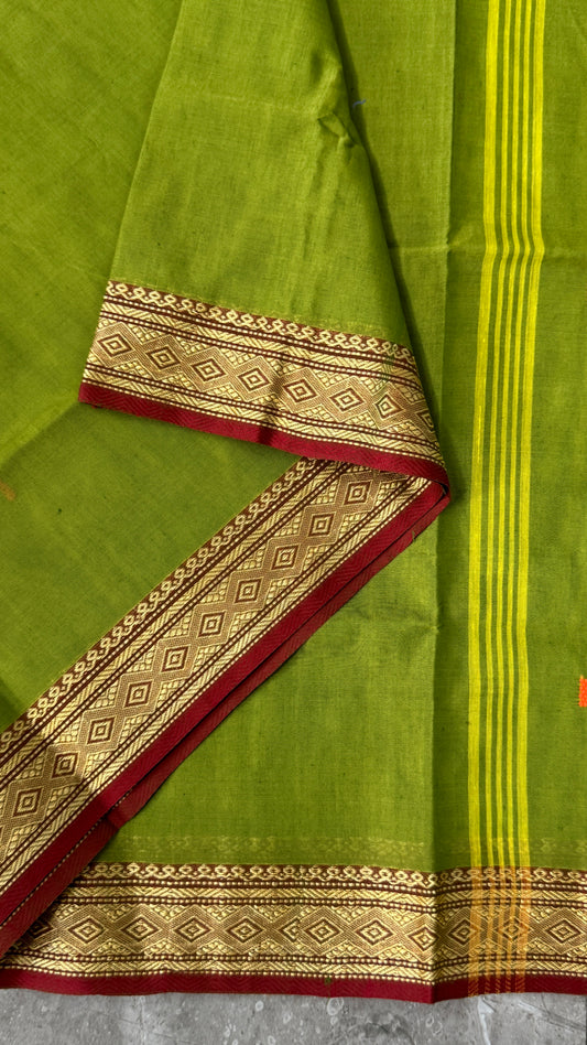 Soft Chettinad Cotton Sarees - Parrot Green