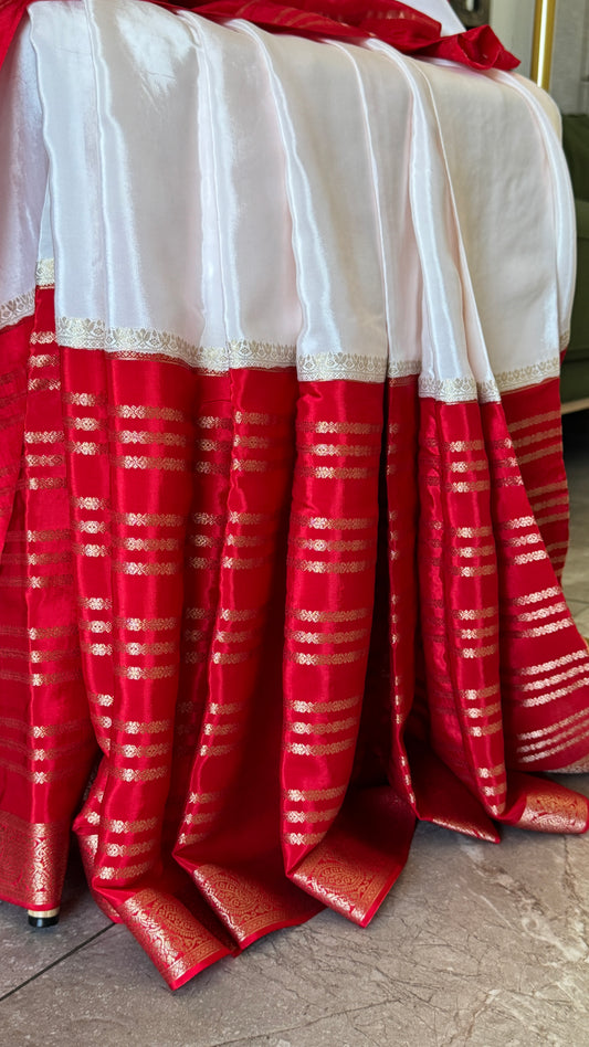 Crepe silk saree – White and Red