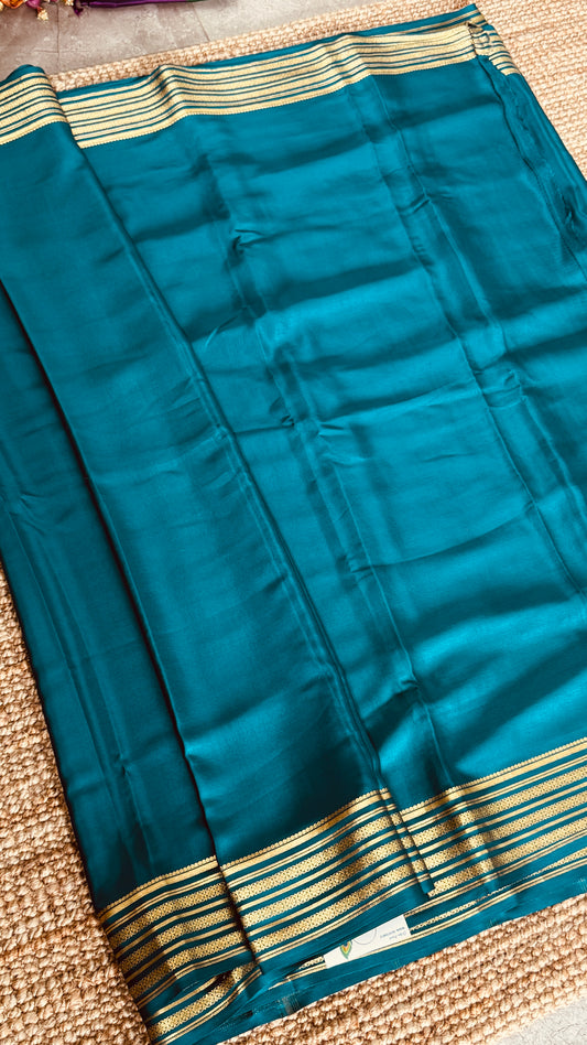 Pure Mysore Crepe Silk Sarees - Peacock Blue