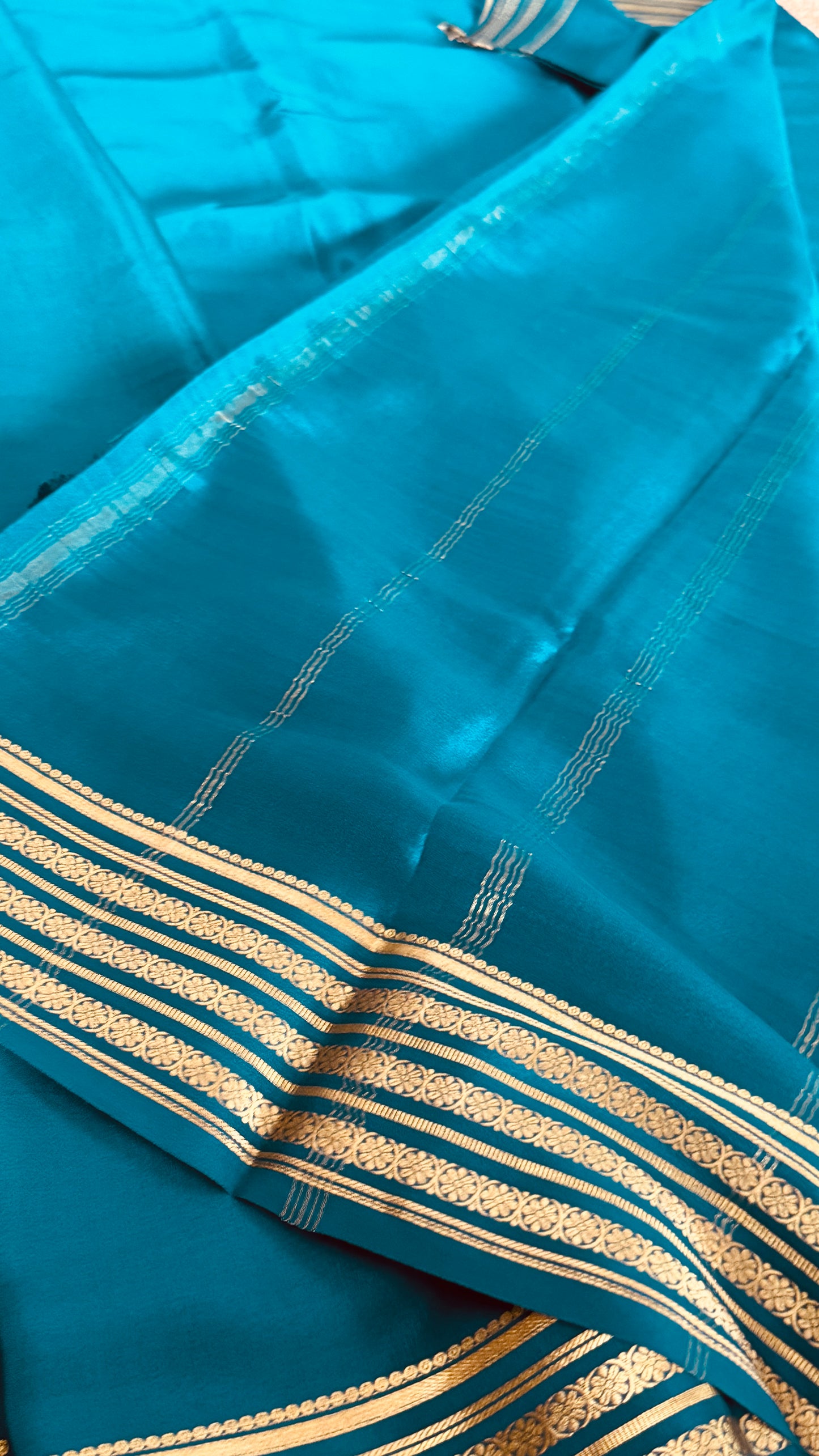 Pure Mysore Crepe Silk Sarees - Peacock Blue