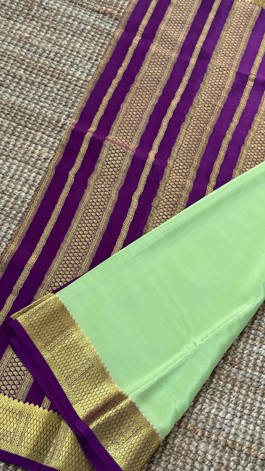 Pure Mysore Crepe Silk Sarees - Pista Green and Purple combo