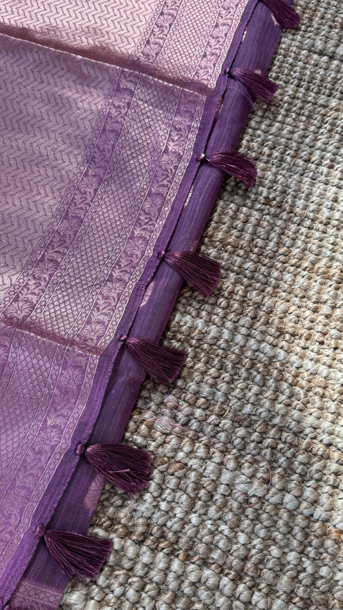 Cotton Silk Saree – Purple with Rose gold Zari border
