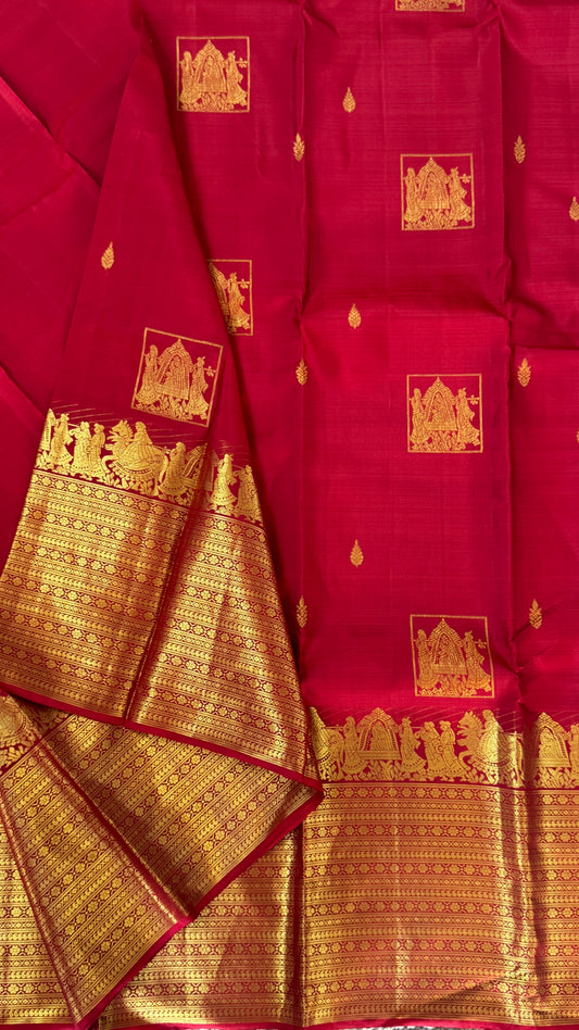 Deep Red Pure Kanchipuram Bridal Silk Saree | Silk Mark Certified