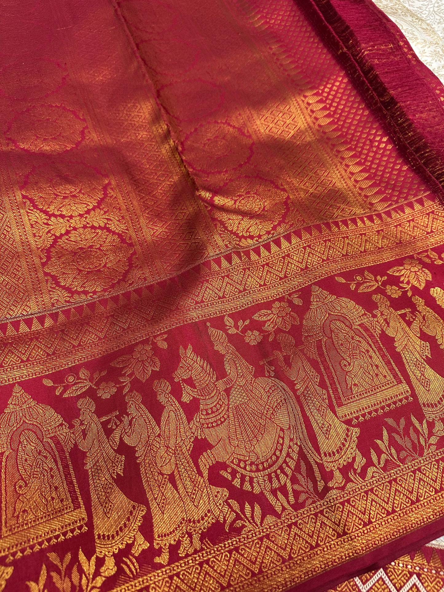 White & Deep Red Bridal Pure Kanchipuram Silk Saree | Silk Mark Certified