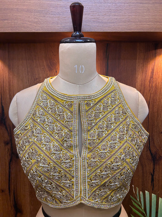 Mustard Yellow Hand-Embroidered Designer Blouse