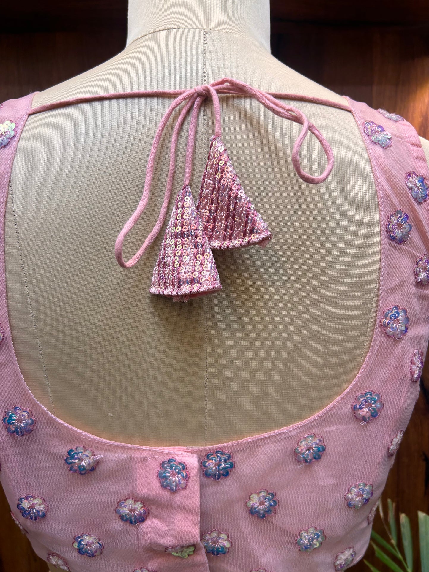 Blush Pink Floral Sequin Designer Blouse