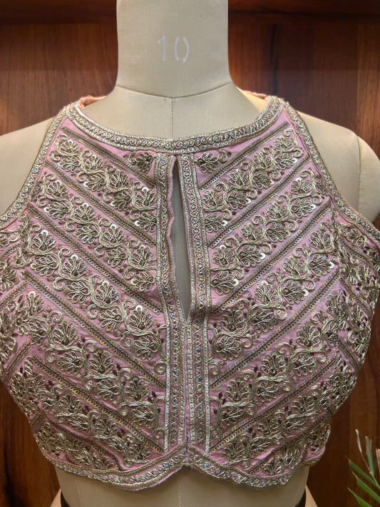 Blush Pink Hand-Embroidered Designer Blouse
