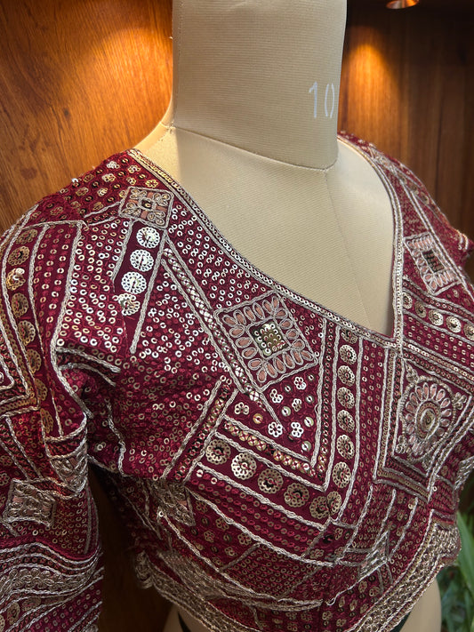 Deep Red Hand-Embroidered Designer Full Sleeves Blouse