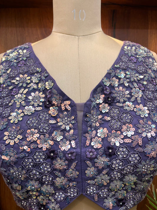 Lavender Purple Floral Sequin Designer Blouse