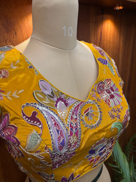 Yellow Multicolored floral Ready to Wear blouse
