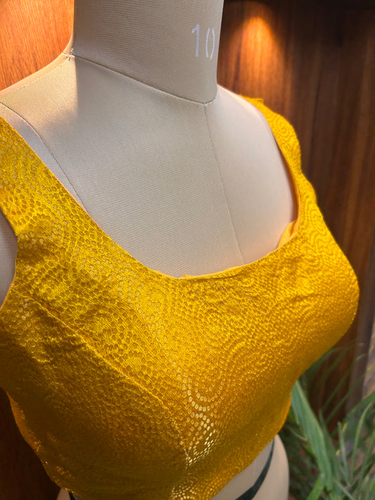 Mustard Yellow Textured Designer Blouse