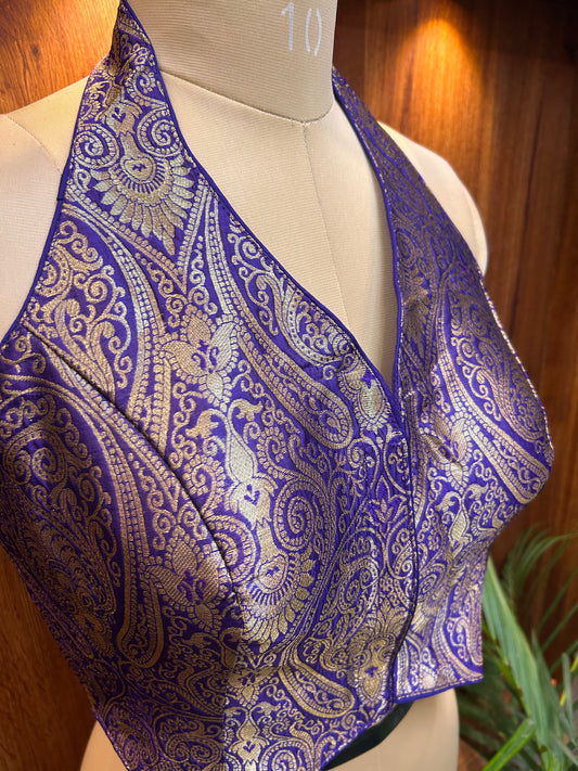 Royal Purple Banarasi Brocade Halter Neck Blouse