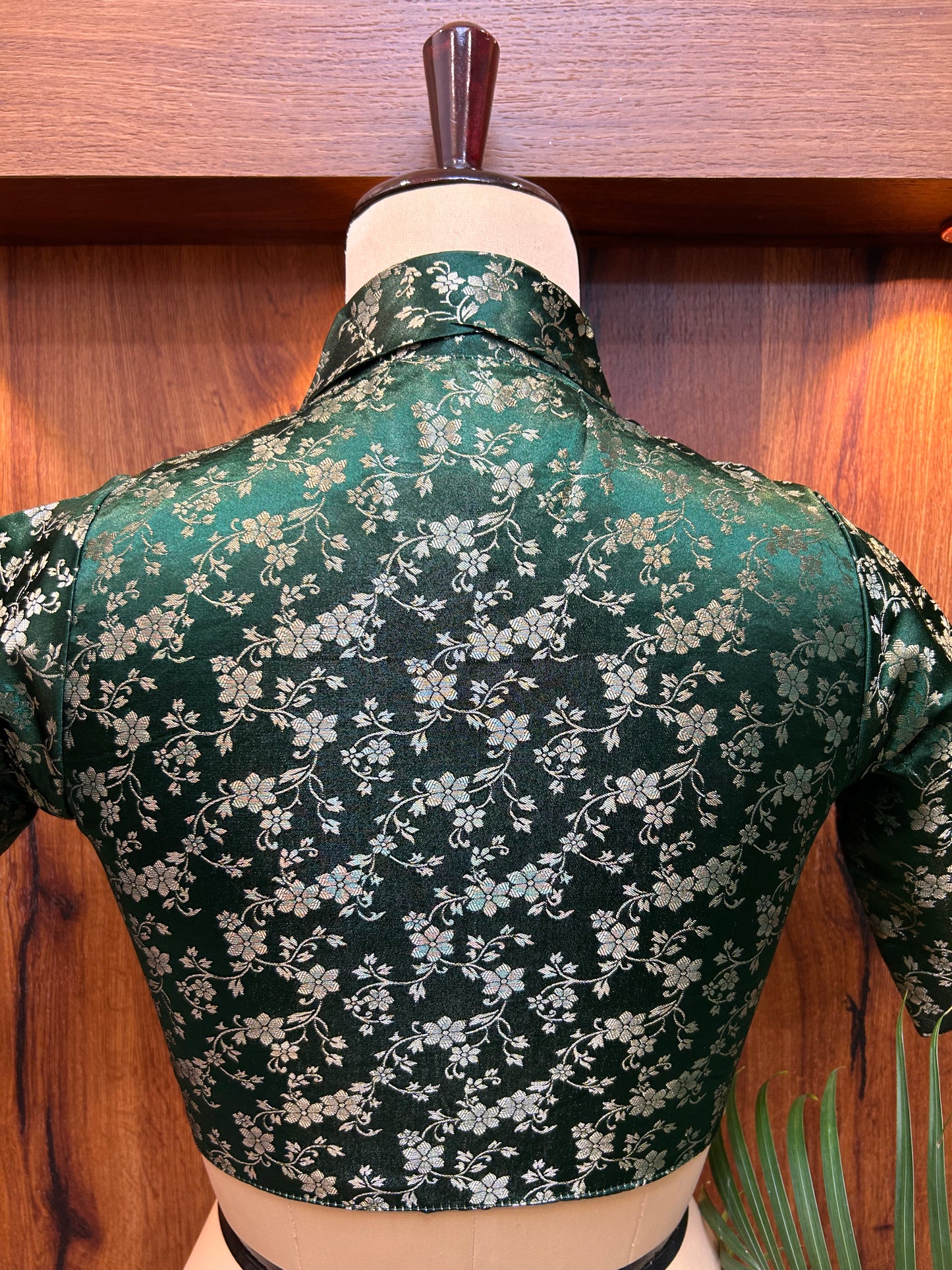 Emerald Green Floral Brocade Designer Blouse