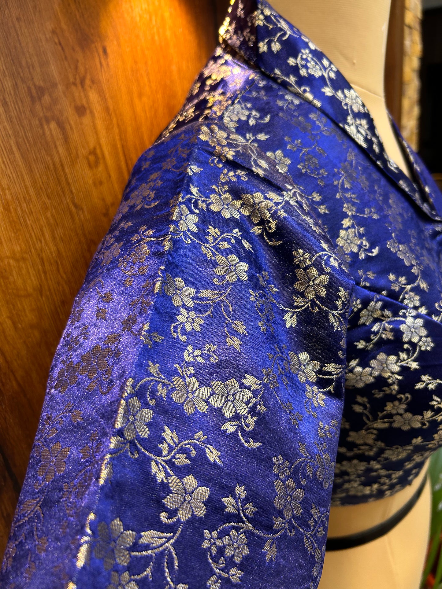 Royal Blue Floral Brocade Blouse