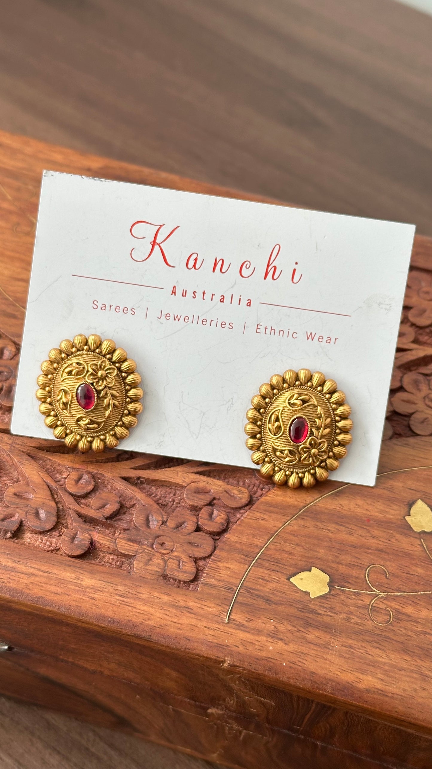 Antique Gold Plated Stud Earrings - Oval