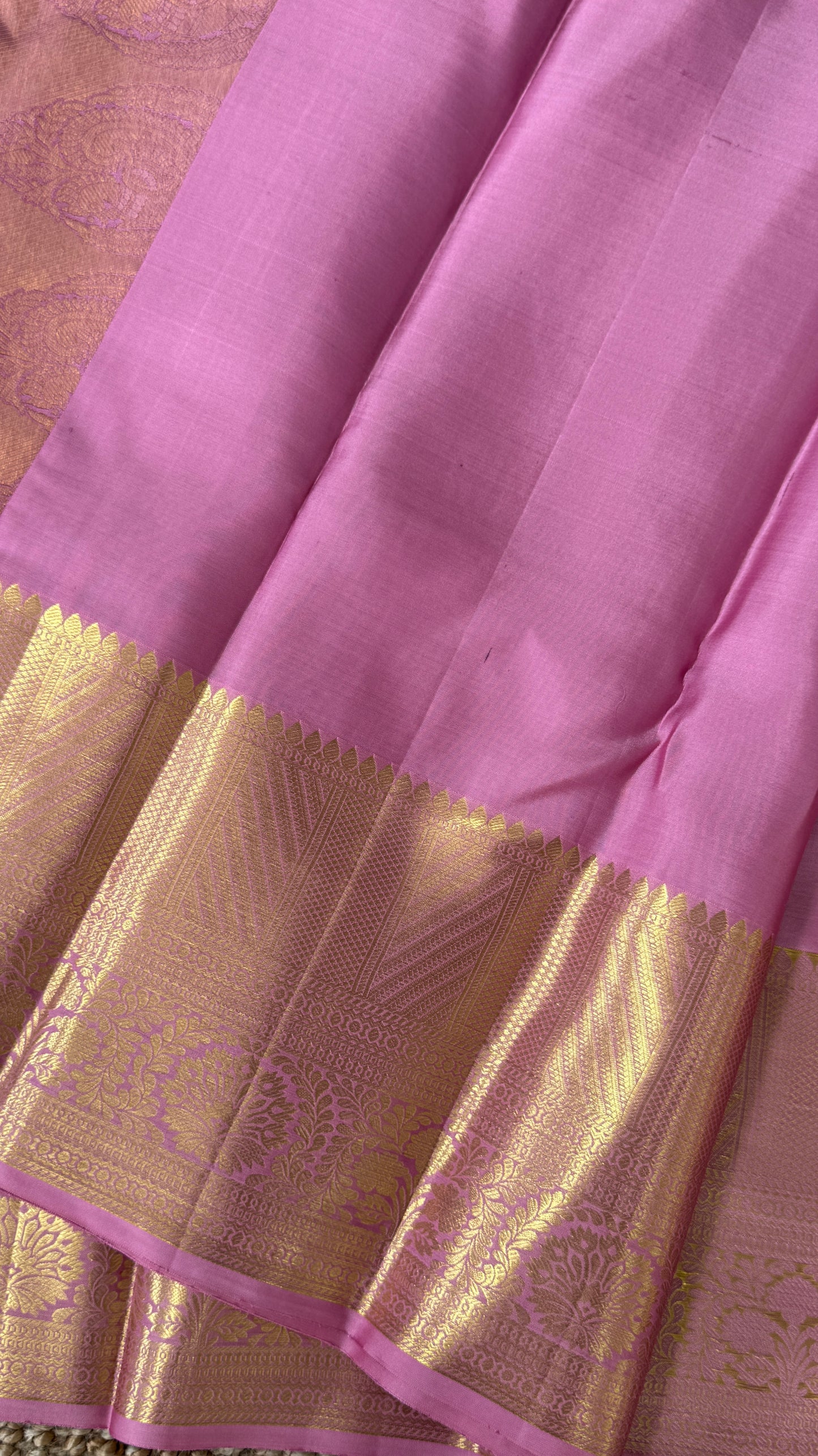 Pink & Gold Pure Handloom Kanchipuram Silk Saree | Silk Mark Certified