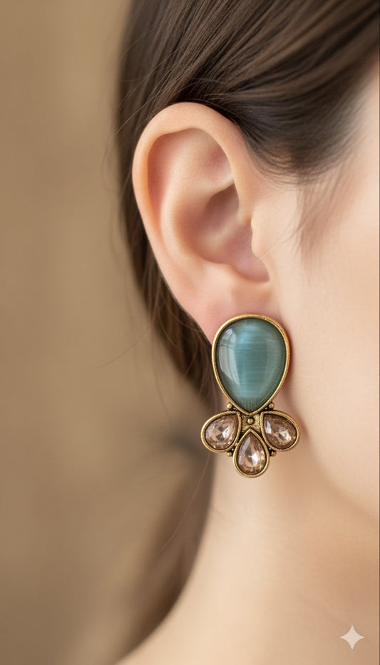 Antique Black Gold Finish Stud with Mint Green Stone stud