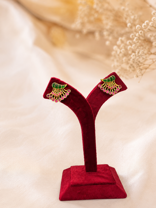 Elegant Peacock-Inspired Stone Stud Earrings