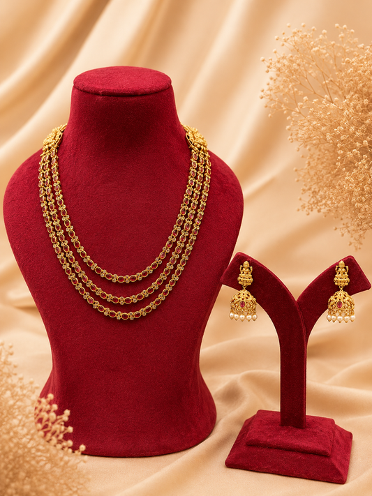 Antique Premium Traditional Layered Ruby Necklace with Lakshmi detailing