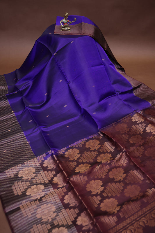 Pure Soft Silk Saree - Royal Blue with Deep Maroon
