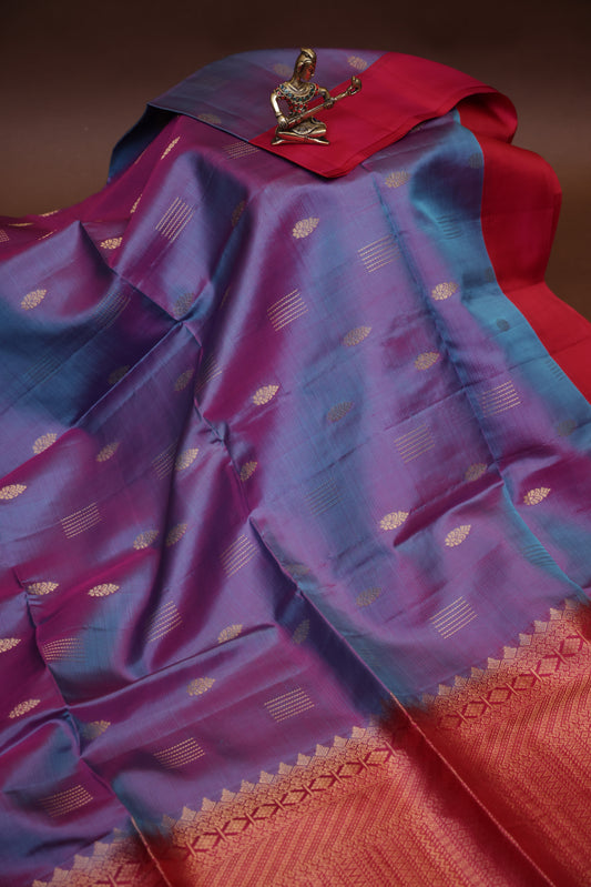 Pure Soft Silk Saree - Blue-Violet with Pink Border