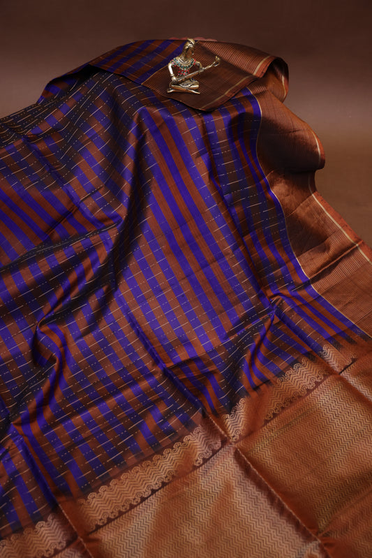 Pure Soft Silk Saree - Copper & Royal Blue